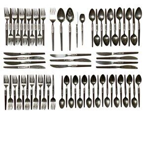 MCM INTERPUR Bar Harbor Stainless Steel Faux Wood Scroll Japan Flatware 68 PCS